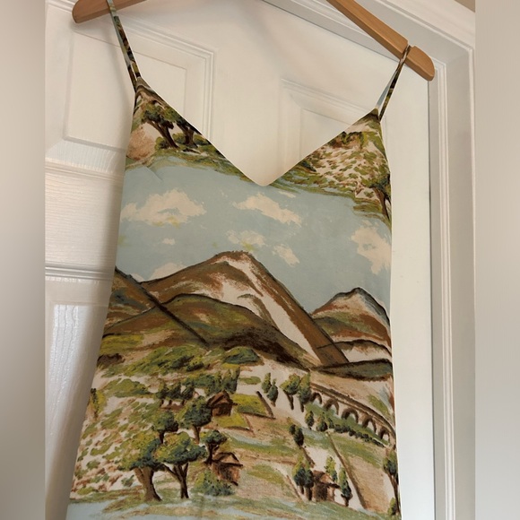 Reformation Dietrich Dress Size 2 Landscape Print Mountains Slip Backless - Picture 9 of 13